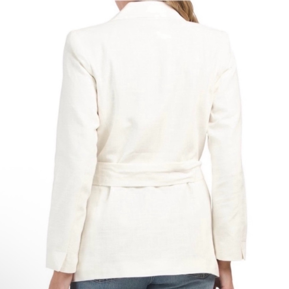 House of Harlow Double Breasted Cream Linen Blend Jacket with Fringed Tie Sz S - Picture 5 of 15